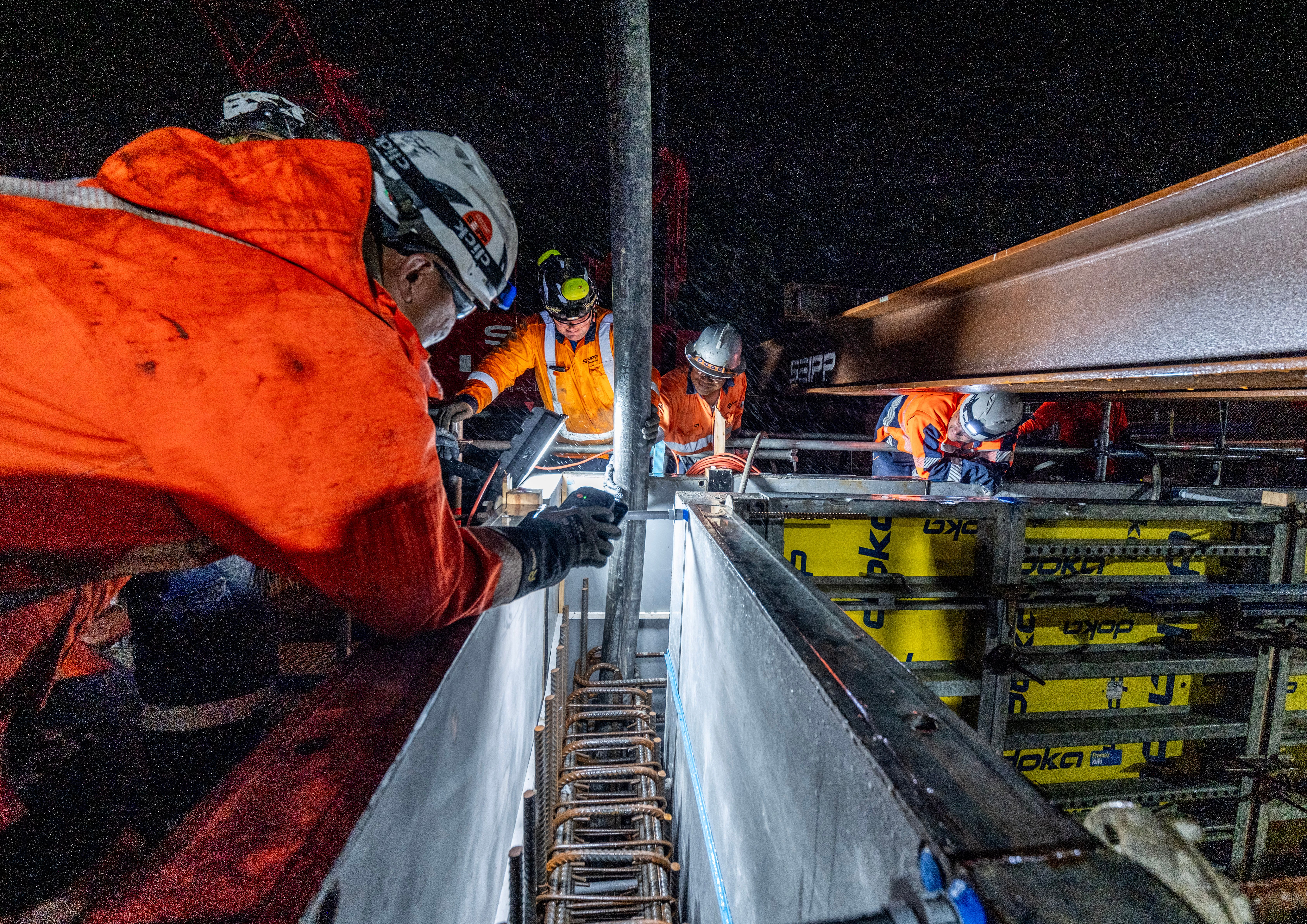 Cementing in the walls of the confluence chamber was one of the most challenging parts of the connection works