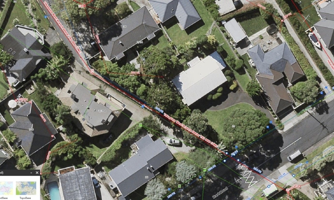 Satellite map showing part of Devonport watermain route