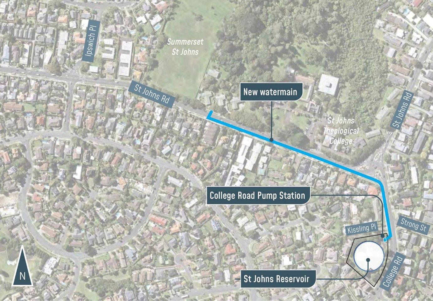 Map showing Watercare's St Johns water network upgrades