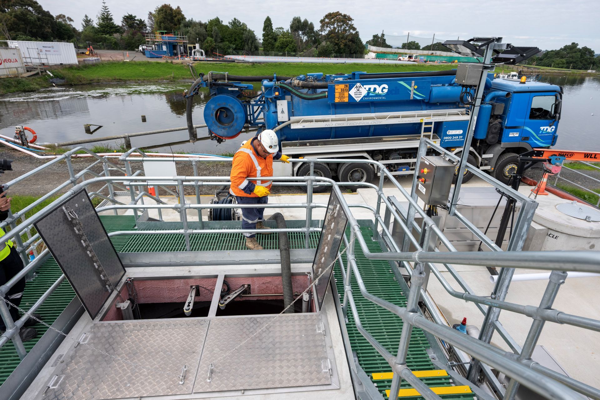 Tankers arrive at Clarks Beach to deliver the activated sludge to its new home..jpg