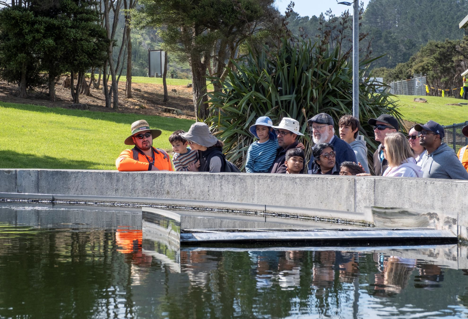 Watercare technology and innovation lead Hayes Okesene takes a group on a site tour of the Beachlands Wastewater Treatment Plant..jpg