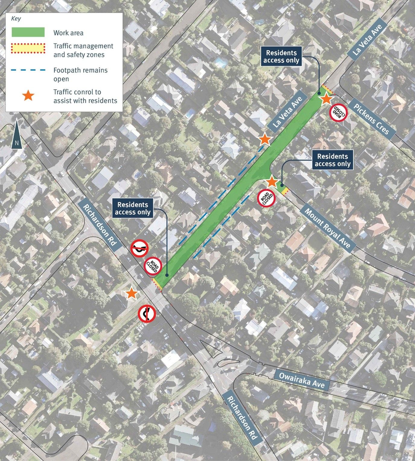 Map showing watermain renewal work and traffic detours near Richardson Rd