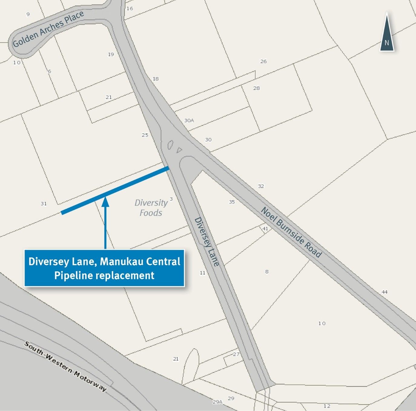 Map showing watermain renewal in Wiri