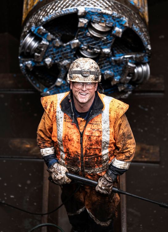 Tunneller cleans the nano-TBM Victoria after it breaks through at the Noton Road site - 2024