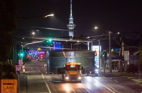 A section of glass-reinforced plastic shaft liner is driven through city streets – 2022